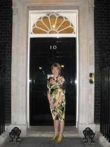 Lyndsey Young, green business woman outside 10 Downing Street